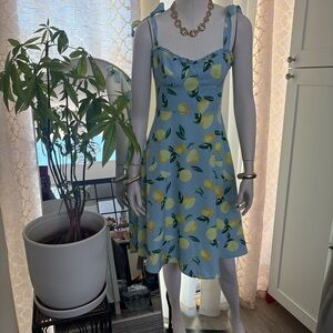 Juicy Couture Blue Lemon Print Midi Dress